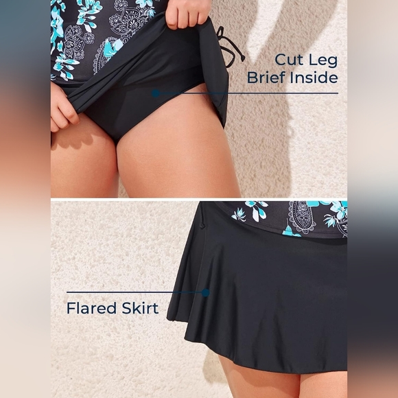 NWT Women's Plus Size Scoop Neck Tummy Control Tankini Swimsuit - Picture 4 of 12